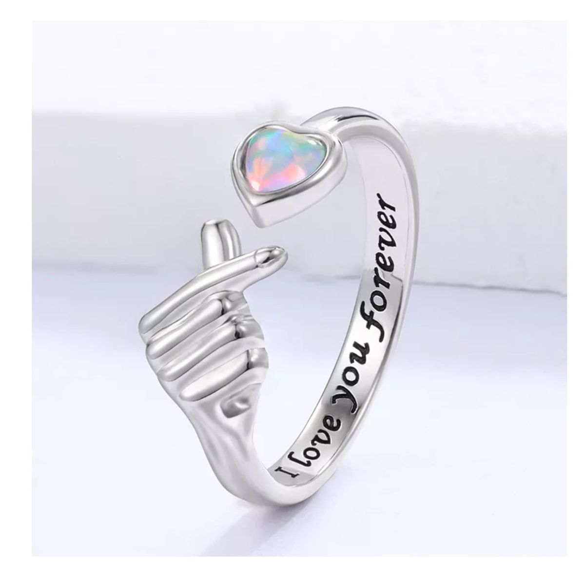 GENERICO - Anillo plata 925 dedo corazón coreano ajustable topacio