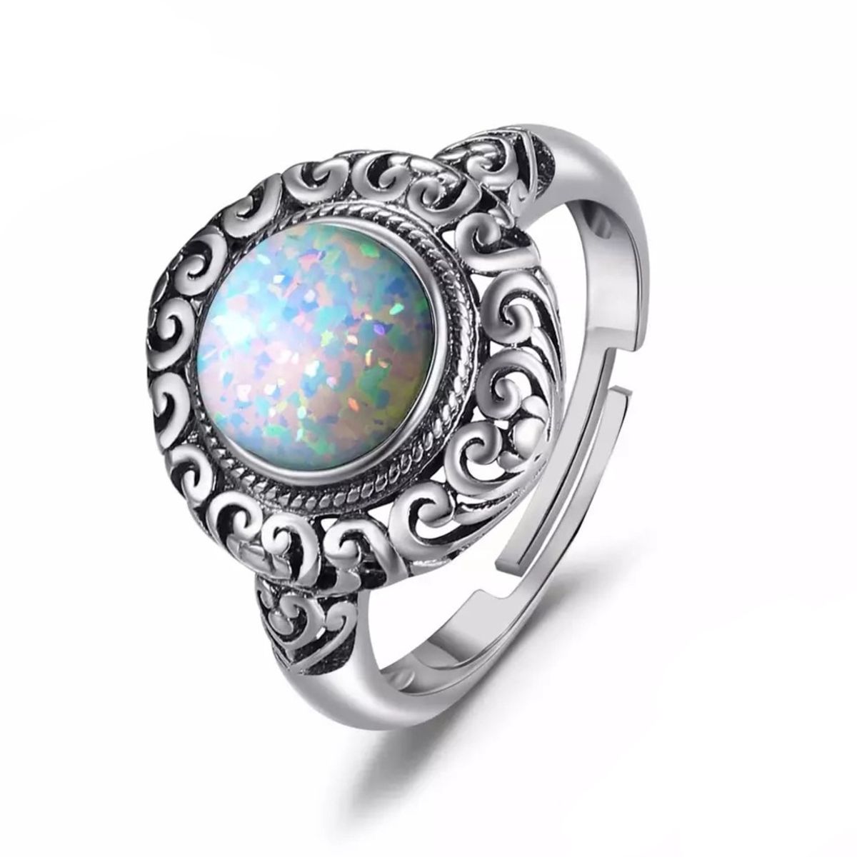 GENERICO - Anillo plata 925 ajustable opalo elegante