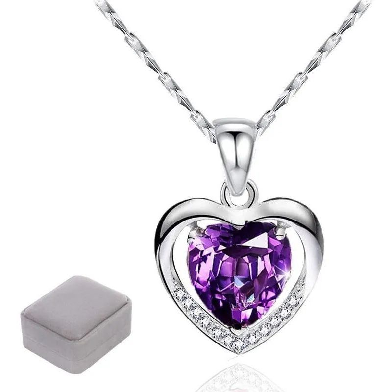 KUANGYE - Collar Con Dije De Corazón De Bañado en plata Y Cristal Para Mujer