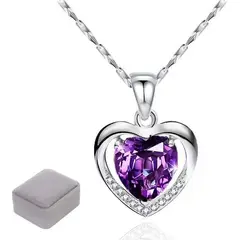 KUANGYE - Collar Con Dije De Corazón De Bañado en plata Y Cristal Para Mujer