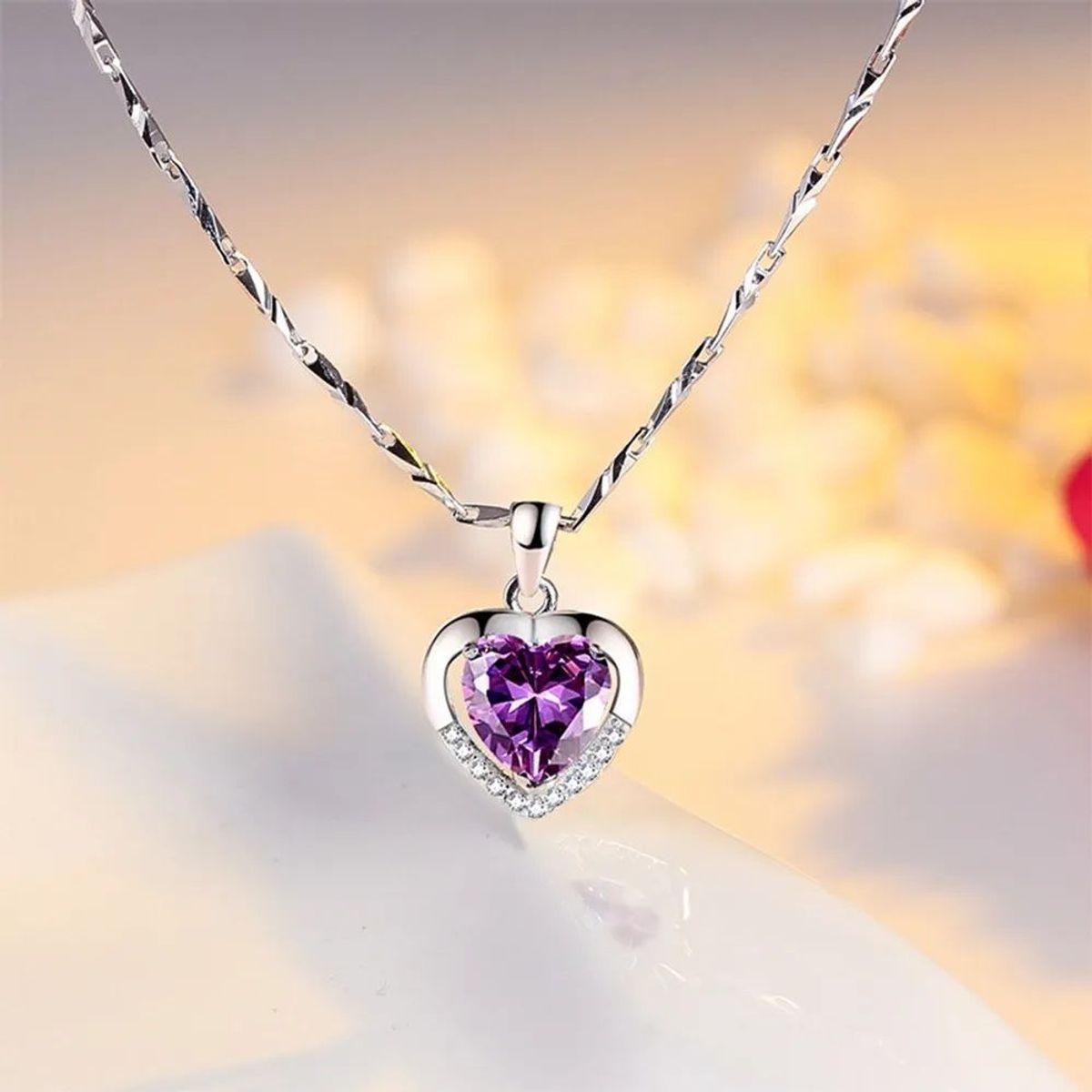 KUANGYE - Collar Con Dije De Corazón De Bañado en plata Y Cristal Para Mujer