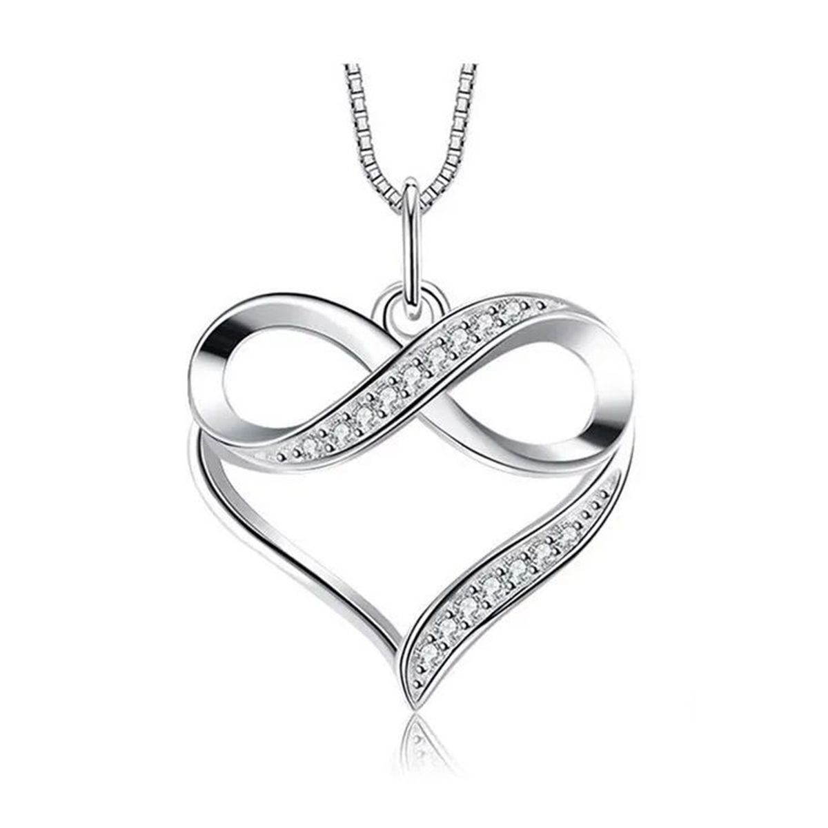 KUANGYE - Collar Infinito Bañado en plata Corazón Mujer Colgante Elegante