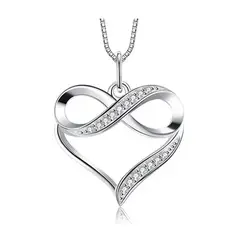 KUANGYE - Collar Infinito Bañado en plata Corazón Mujer Colgante Elegante