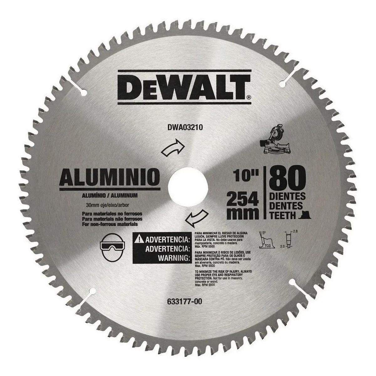 DEWALT - Disco para Madera y Aluminio 10″ – 80 Dientes Dewalt DWA03210