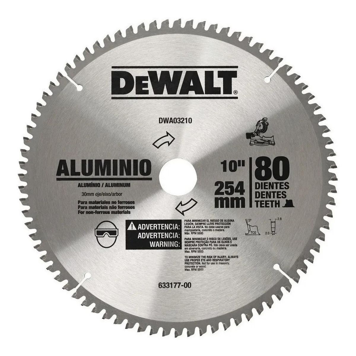 DEWALT - Disco para Madera y Aluminio 10″ – 80 Dientes Dewalt DWA03210