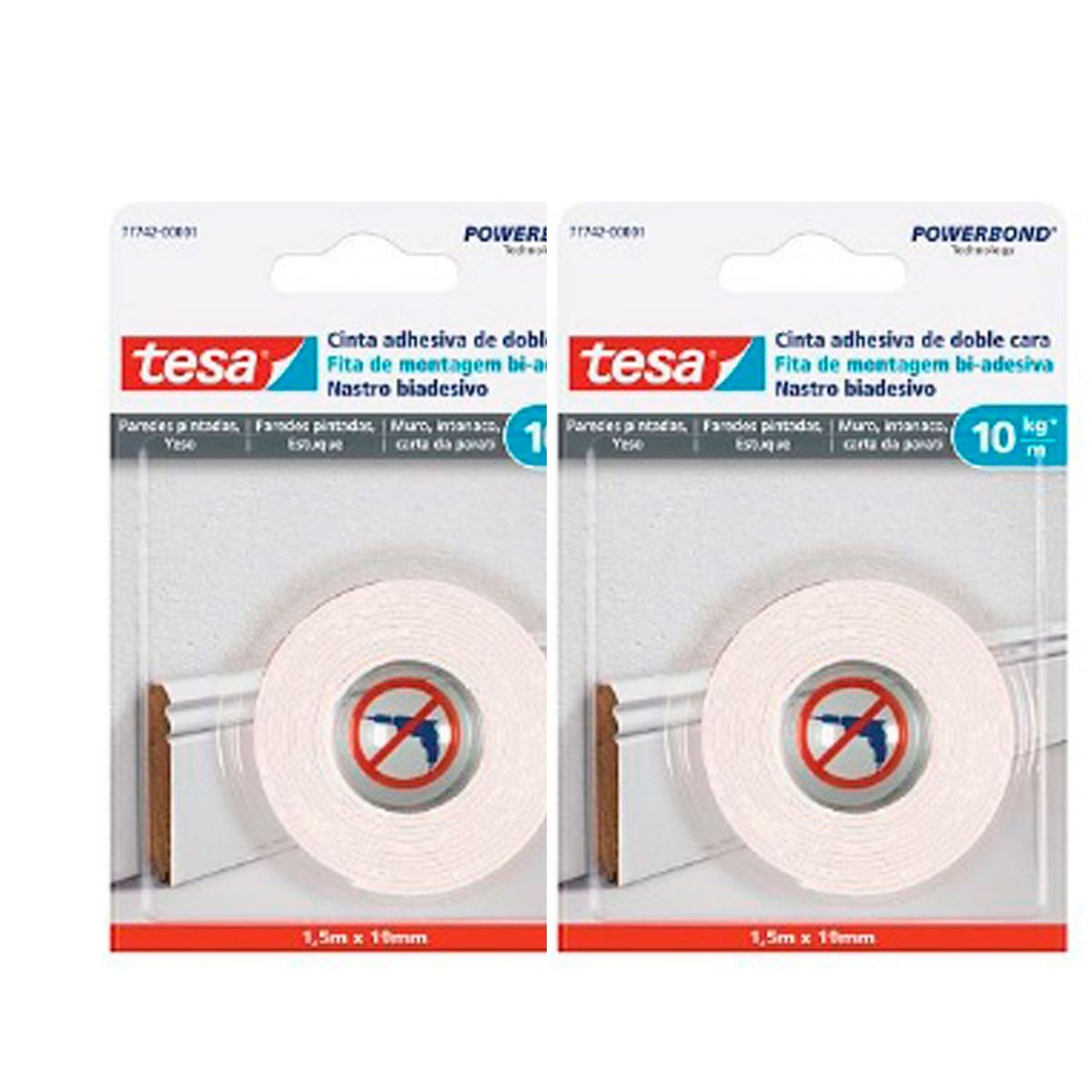 TESA - 2 Cintas Tesa Doble Faz Montaje, Paredes Pintadas 5m C/u