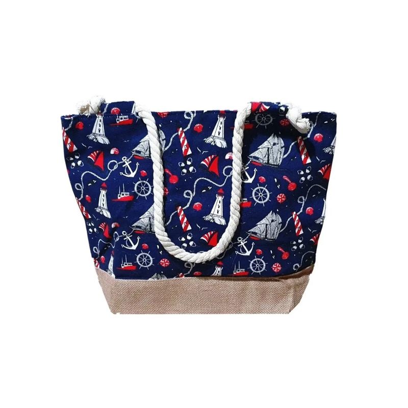 GENERICO - Bolso Cartera Playa Piscina Verano Tela  Blanco AZUL