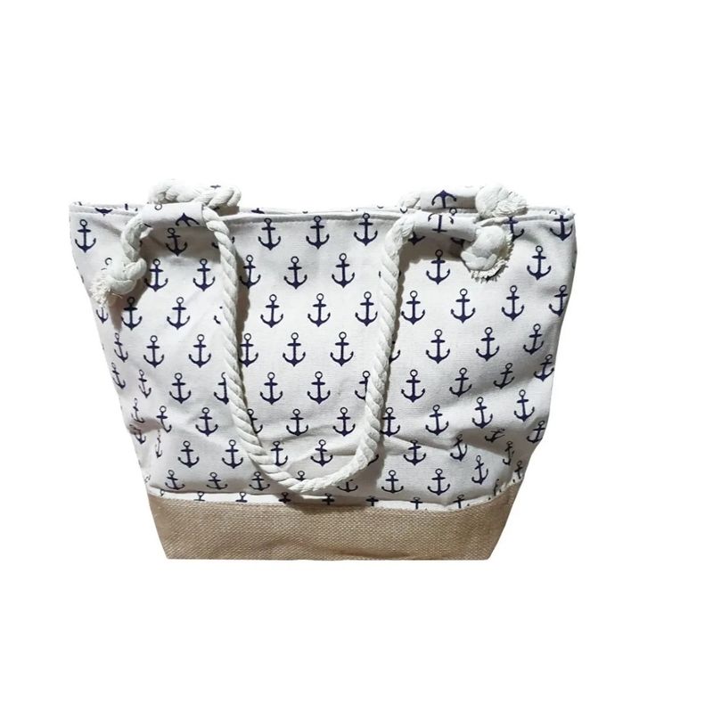 GENERICO - Bolso Cartera Playa Piscina Verano Tela  Blanco AZUL
