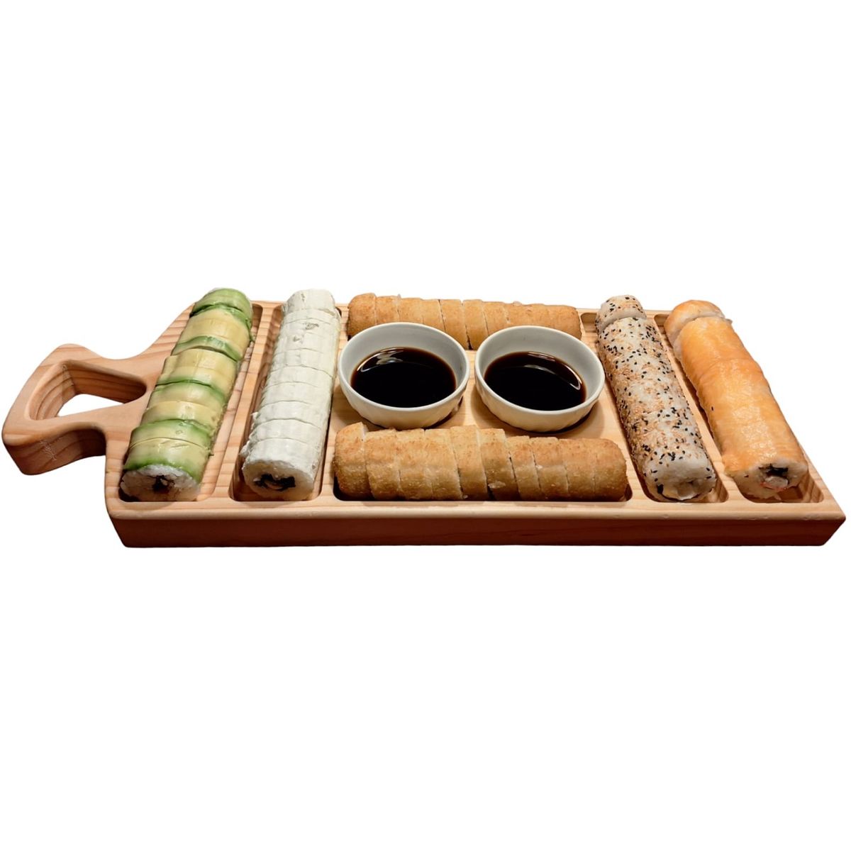 GENERICO - Tabla dúo para sushi y aperitivo con pocillos