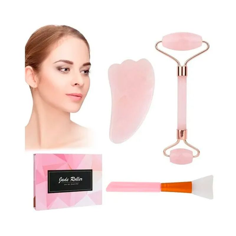 GENERICO - Kit De Rodillo Facial Cuarzo Rosa Jade Para Rejuvenecimiento
