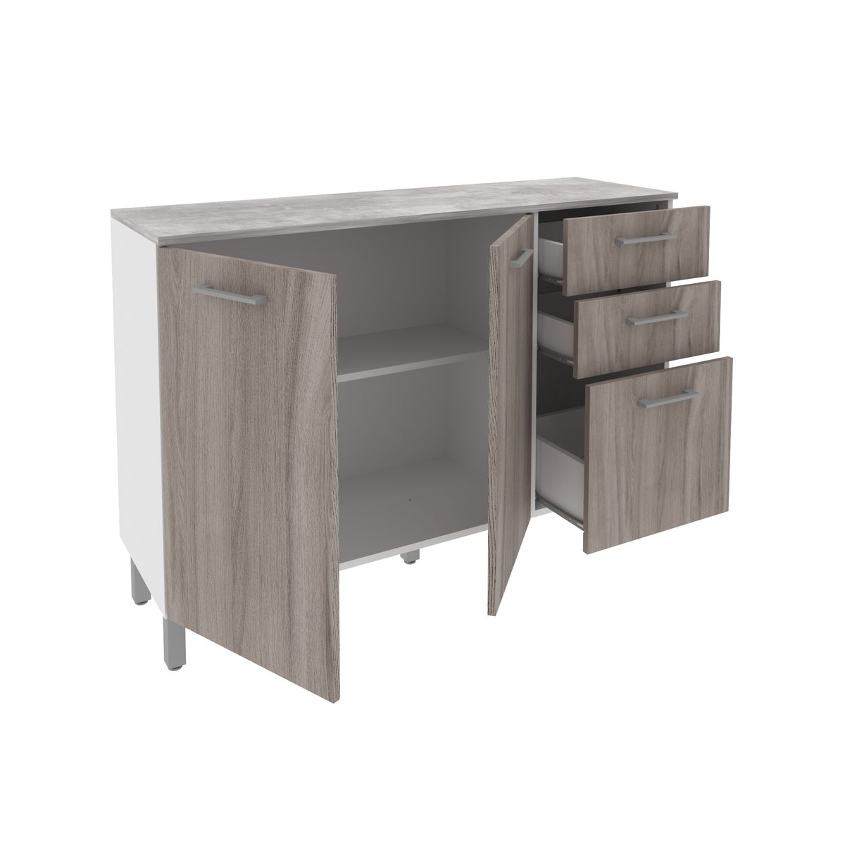 TECNOMOBILI - MUEBLE INFERIOR COCINA 2 PTAS Y 3 CAJONES COLOR BLANCO/GRIS PASTEL