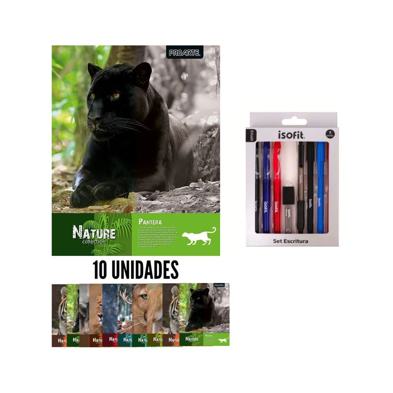 PROARTE - 10 cuadernos Univer. 7mm Nature + set de escritura