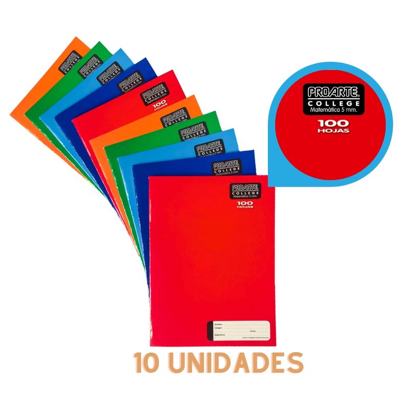 PROARTE - Cuaderno College matemática 5mm 100hjs Colores 10U Proarte