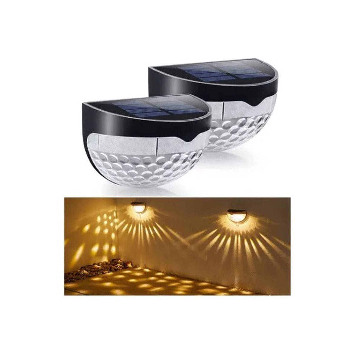 OFERTABKN - Pack 2 Aplique Foco Solar 6 Led Decoración Exterior Elegante Calido