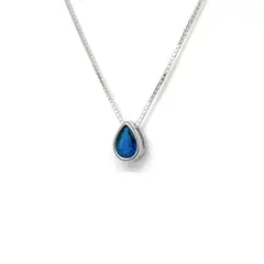 ANDREA COGGIOLA JOYAS - Collar Gota Circón Azul Plata Fina 925