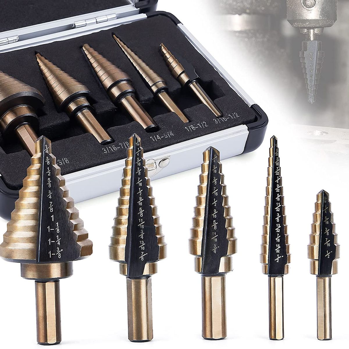 GENERICO - Set 5 Brocas Escalonadas Acero Hss Brocas Cobalto 50 Tamaños