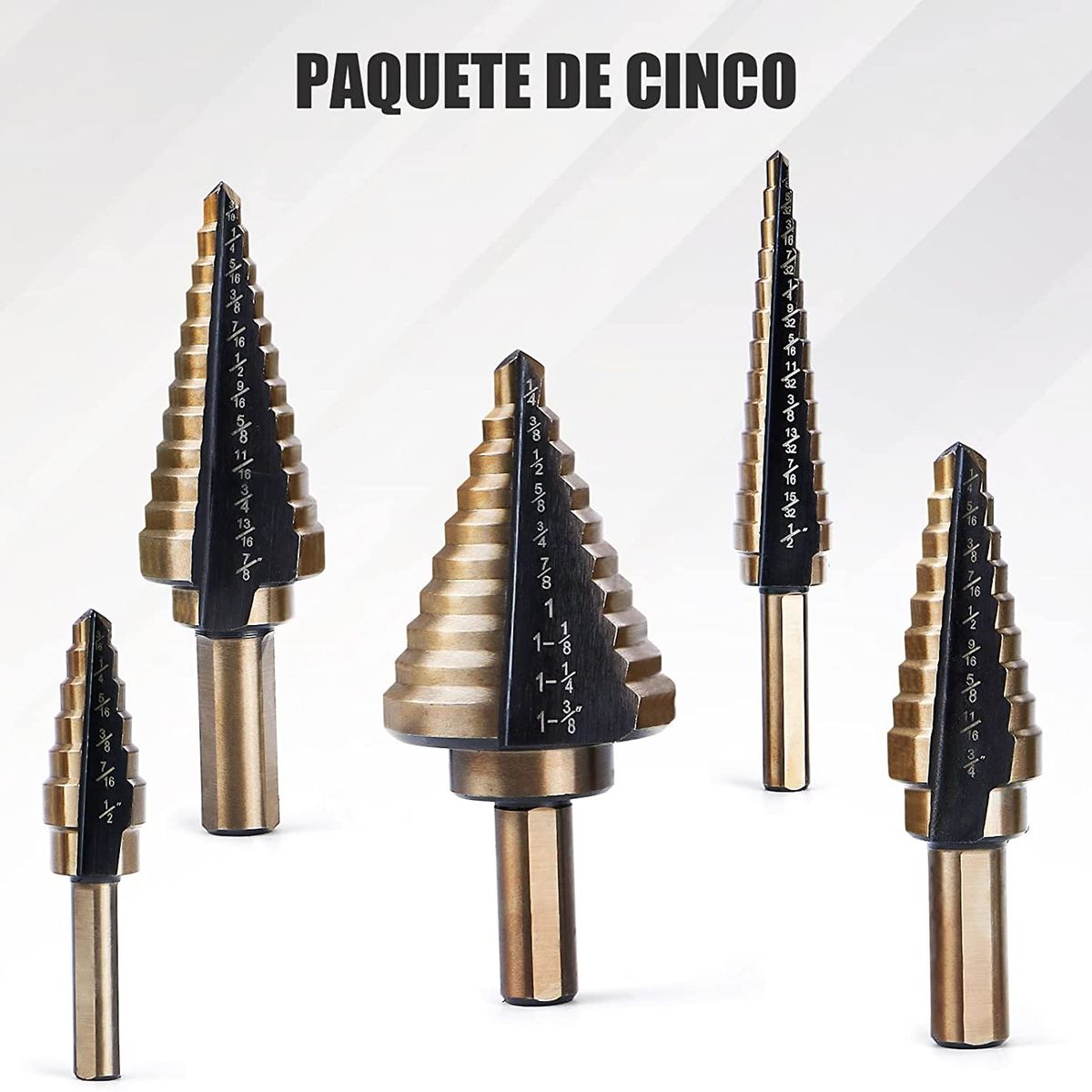GENERICO - Set 5 Brocas Escalonadas Acero Hss Brocas Cobalto 50 Tamaños