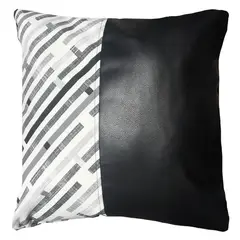 ELIZABETH PEPER - Cojín Decorativo EcoCuero Gris y Negro 50x50 Relleno