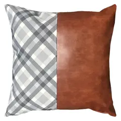 ELIZABETH PEPER - Cojín Decorativo EcoCuero Gris y Café 50x50 Relleno.