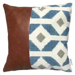 ELIZABETH PEPER - Funda Cojín Decorativo EcoCuero Azul y Beige 60x60.
