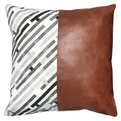 ELIZABETH PEPER - Funda Cojín Decorativo EcoCuero Gris y Beige 50x50.