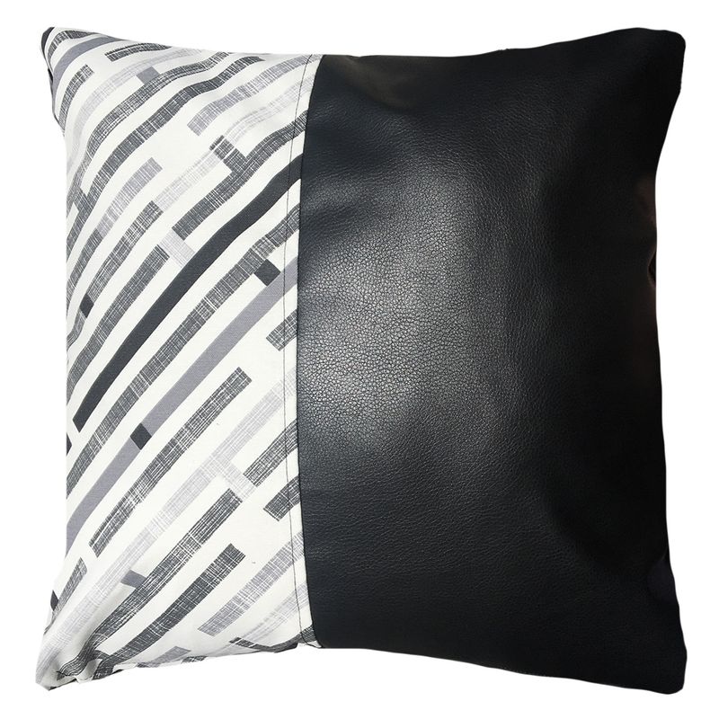 ELIZABETH PEPER - Funda Cojín Decorativo EcoCuero Gris y Negro 50x50.