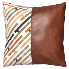 ELIZABETH PEPER - Funda Cojín Decorativo EcoCuero Naranjo y Beige 50x50.
