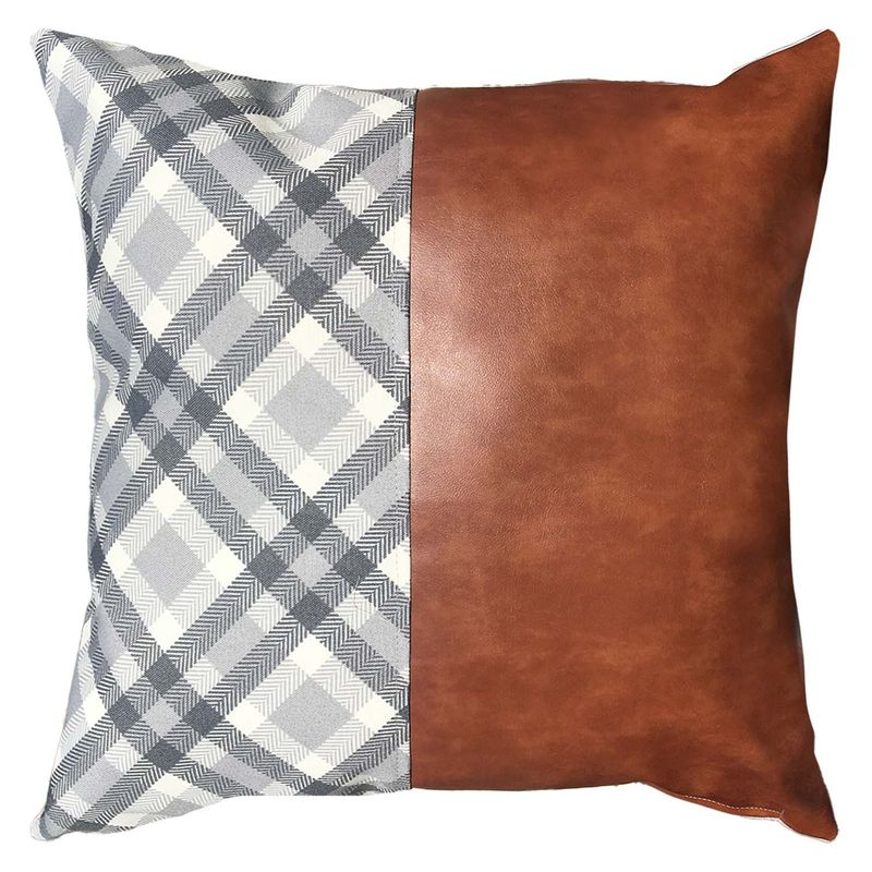 ELIZABETH PEPER - Funda Cojín Decorativo EcoCuero Gris y Café 50x50.