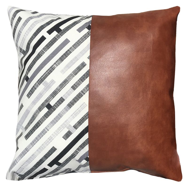 ELIZABETH PEPER - Funda Cojín Decorativo EcoCuero Gris y Beige 45x45.