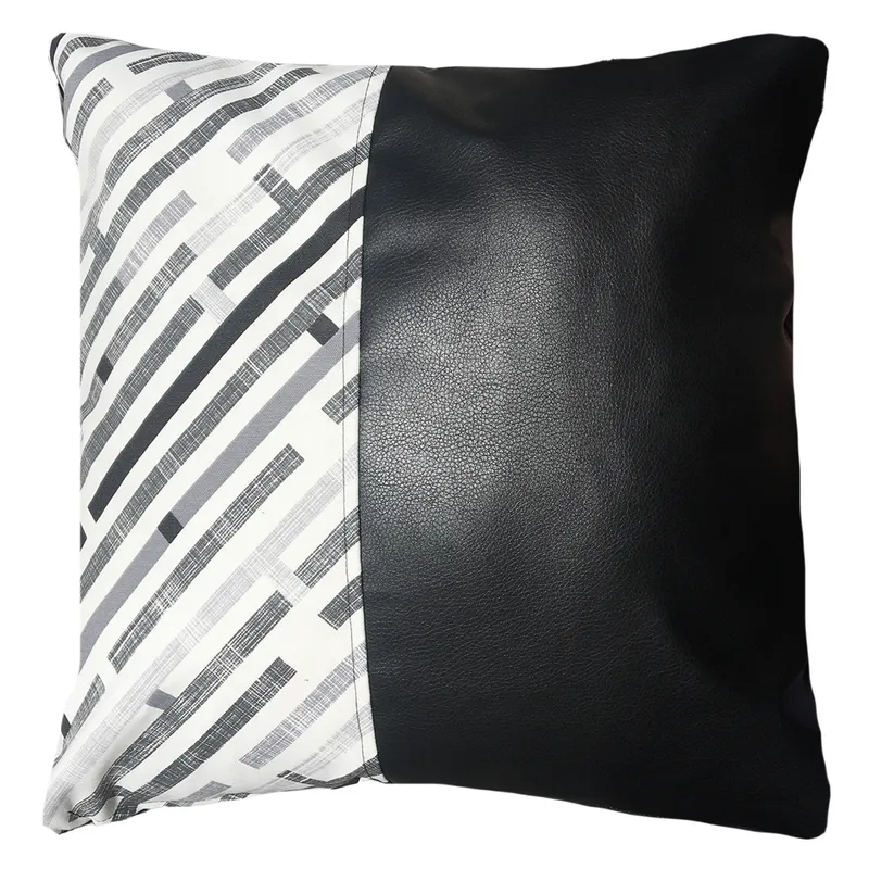 ELIZABETH PEPER - Funda Cojín Decorativo EcoCuero Gris y Negro 45x45.…