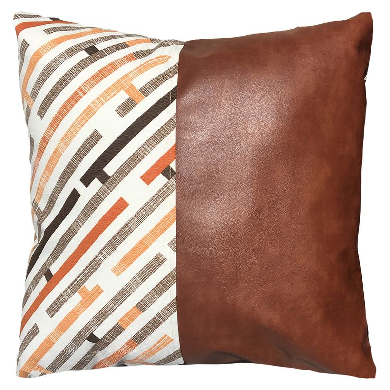 ELIZABETH PEPER - Funda Cojín Decorativo EcoCuero Naranjo y Beige 45x45.