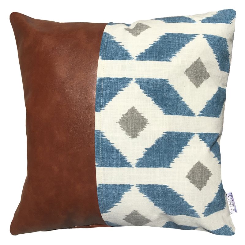 ELIZABETH PEPER - Funda Cojín Decorativo EcoCuero Azul y Beige 45x45.