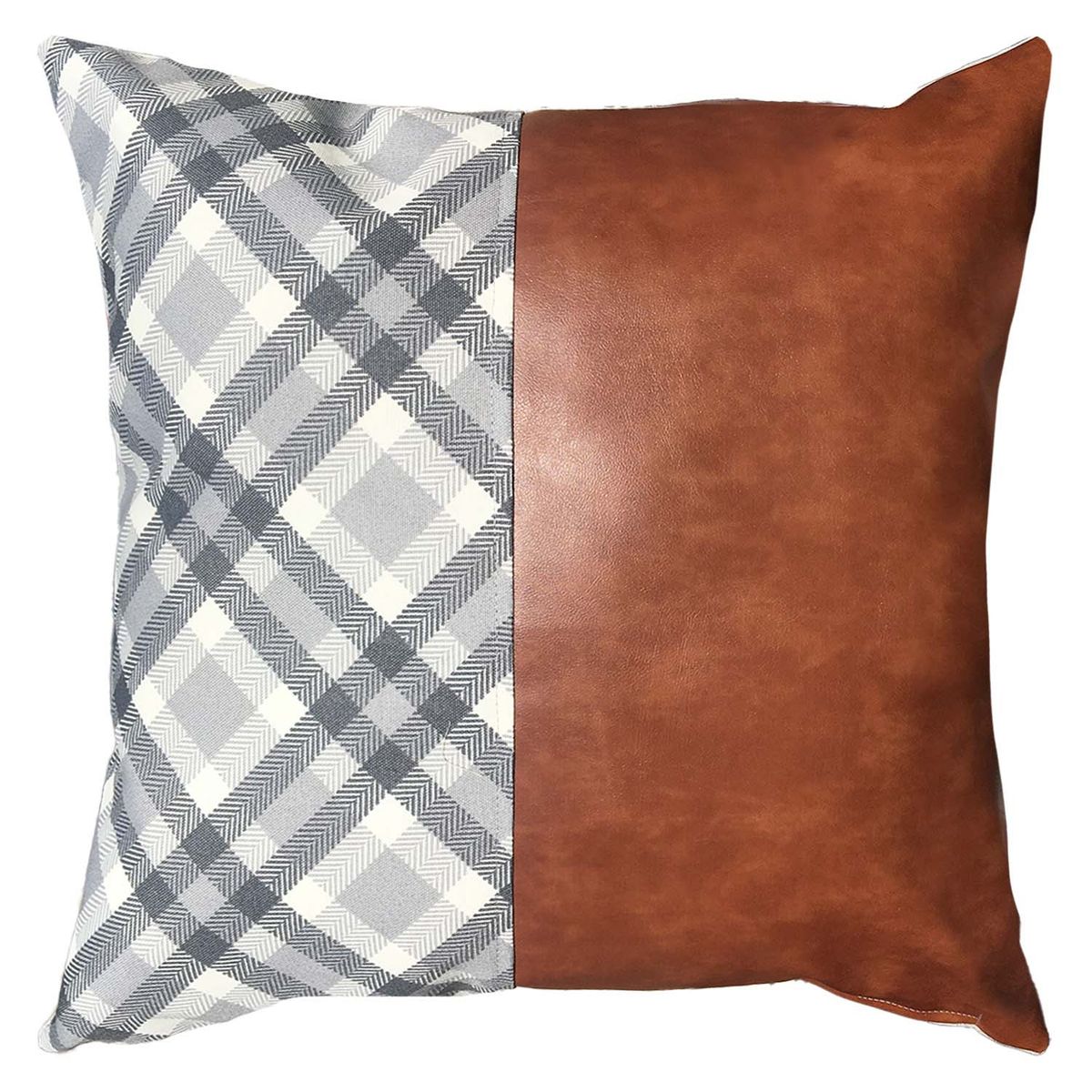 ELIZABETH PEPER - Funda Cojín Decorativo EcoCuero Gris y Café 45x45