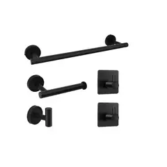 GENERICO - Set De 5 Accesorios De Baño Acero Inoxidable Negro