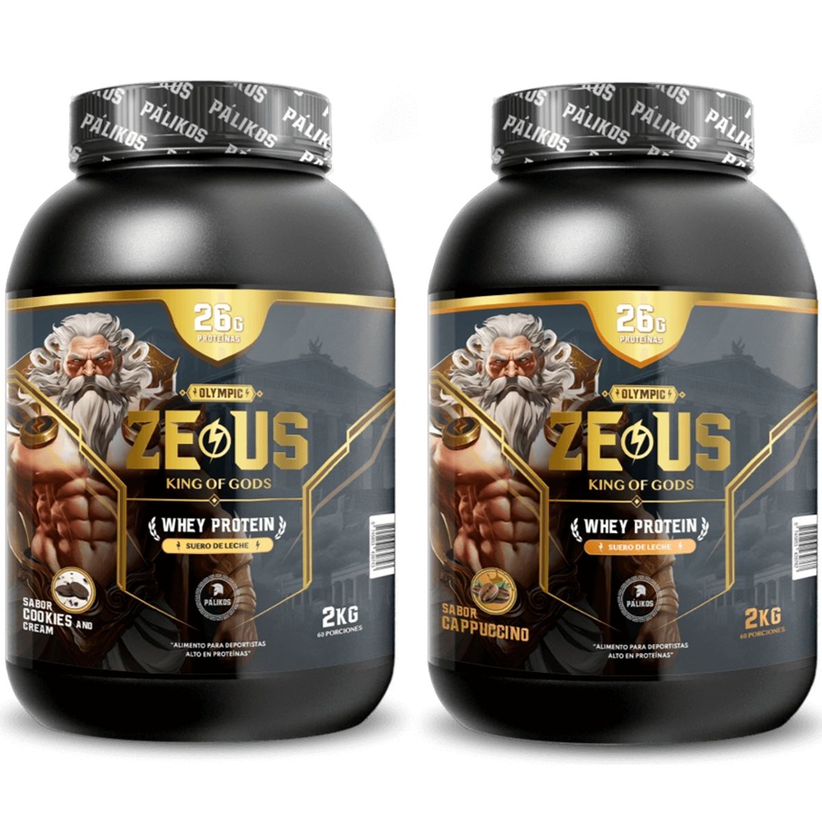 PALIKOS FITNESS - Pack Zeus Proteina 2kg Cookies and Creams  Proteina 2kg Cappuccino