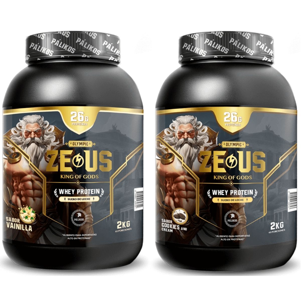 PALIKOS FITNESS - Pack Zeus Proteina 2kg Cookies and Creams  Proteina 2kg Vainilla