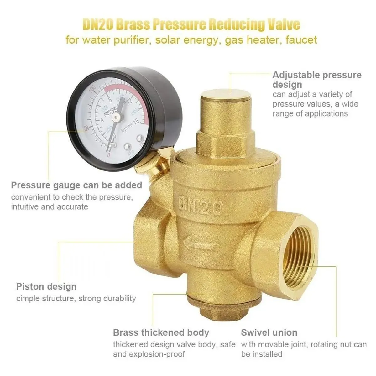 KUANGYE - Válvula Reguladora Reductora Presión De Agua 34 Dn20 Pn16