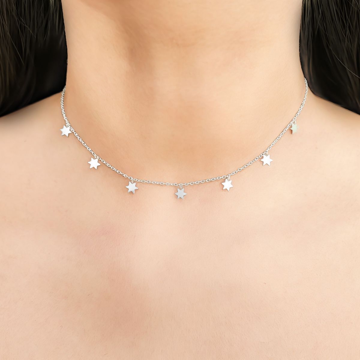 COGGIOLA - Collar Choker Elisa 7 Estrellas Plata Fina 925