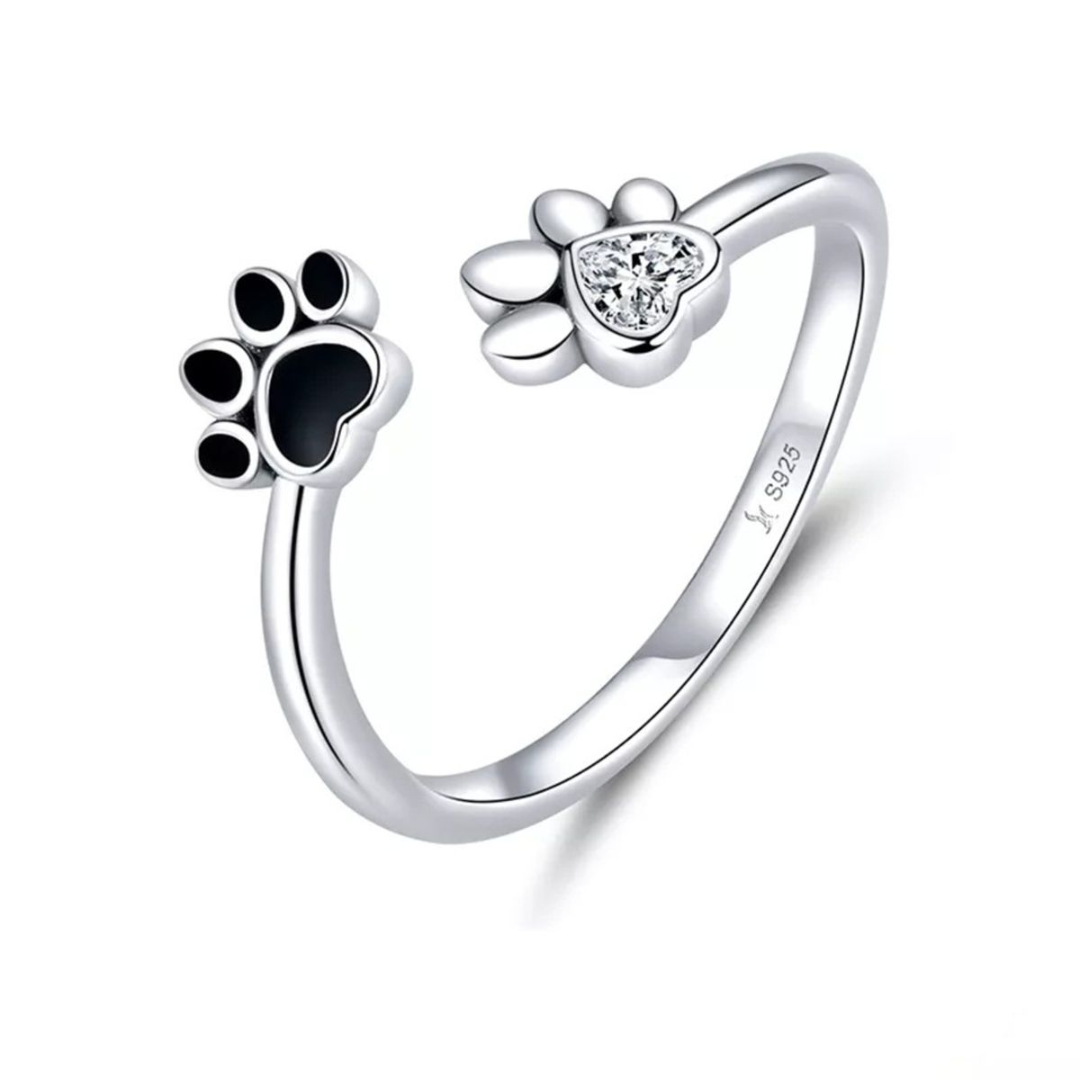 GENERICO - Anillo huella patitas mascota plata 925 ajustable