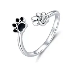 GENERICO - Anillo huella patitas mascota plata 925 ajustable