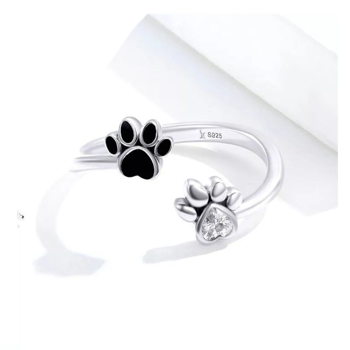 GENERICO - Anillo huella patitas mascota plata 925 ajustable