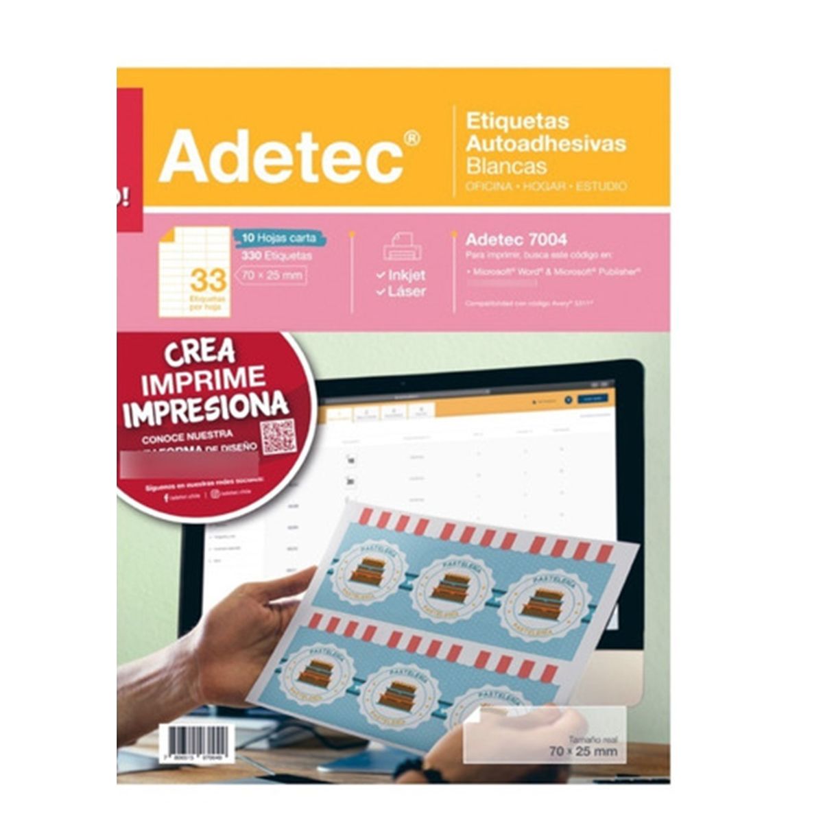 Papel Para Impresora 330 Etiquetas Autoadhesivas Blancas, marca ADETEC - Foto Principal