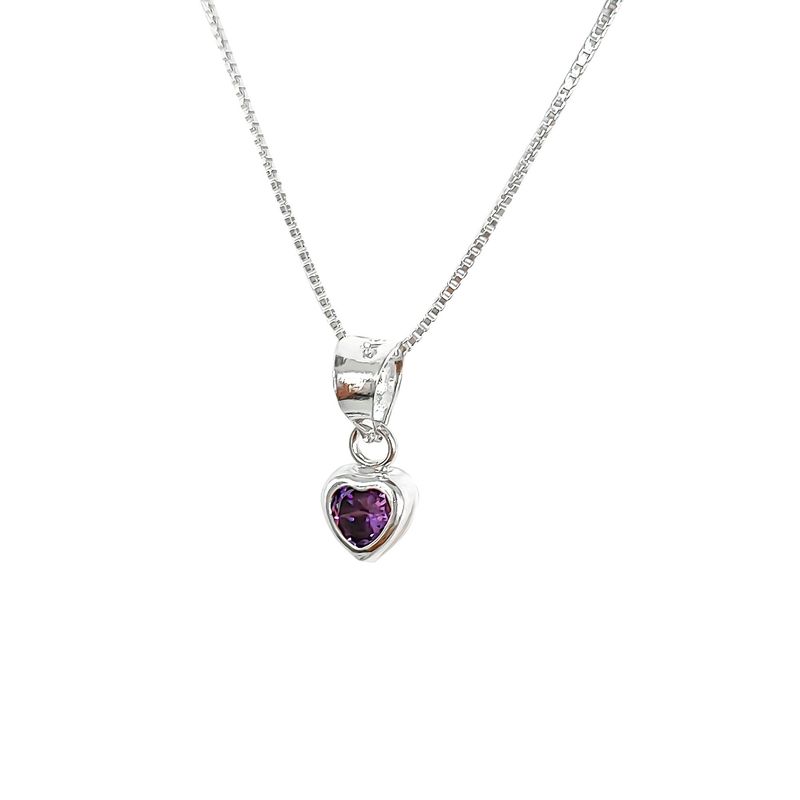 ANDREA COGGIOLA JOYAS - Collar Corazón Circón Morado Plata Fina 925