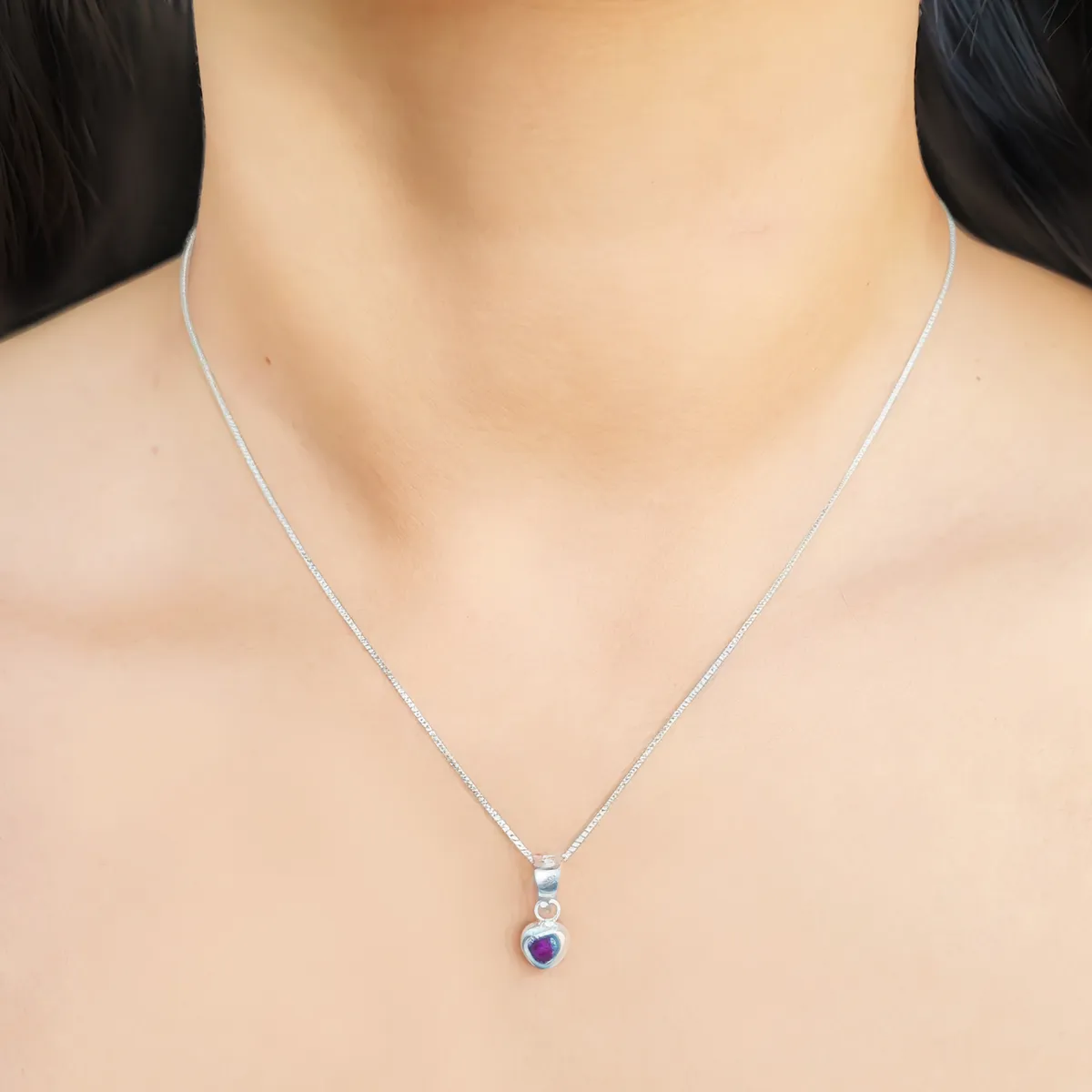 COGGIOLA - Collar Corazón Circón Morado Plata Fina 925