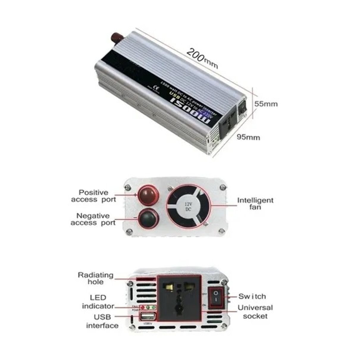 GENERICO - Inversor Voltaje Corriente 12v A 220v Auto Portatil 4000w