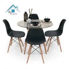 GENERICO - Comedor Redondo Vidrio 80cm - 4 Sillas Negras