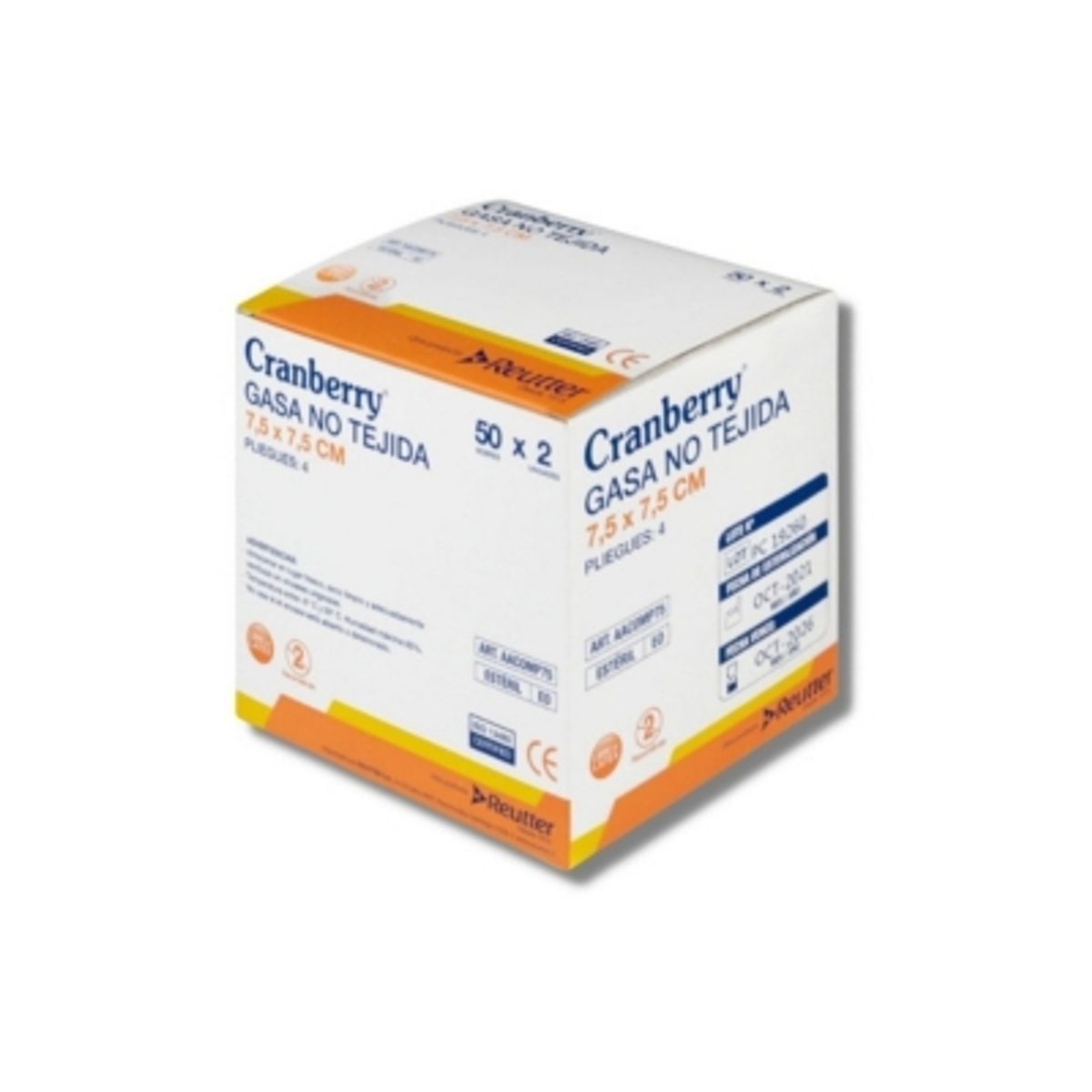 CRANBERRY - Gasa No Tejida Estéril 7,5x7,5cm Cranberry 50 Sobres X 2 Un.