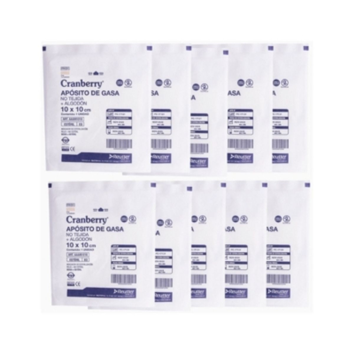 CRANBERRY - Apósito Gasa No Tejida + Algodón Estéril 10x10 Bolsa 10 Un.