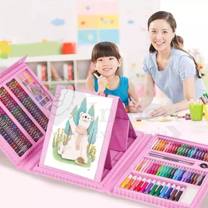 GENERICO - 208 Piezas De Arte Para Niños Kit Set De Dibujo Rosado