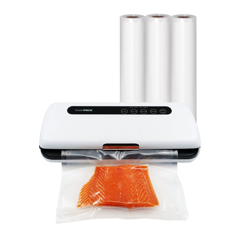 FRESHPACK - Pack Sellador al vacio de alimentos y 3 rollos 28cm x 5mt